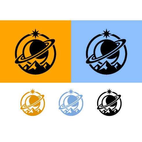 Planet landscape logo design orange and blue sphere cover image.
