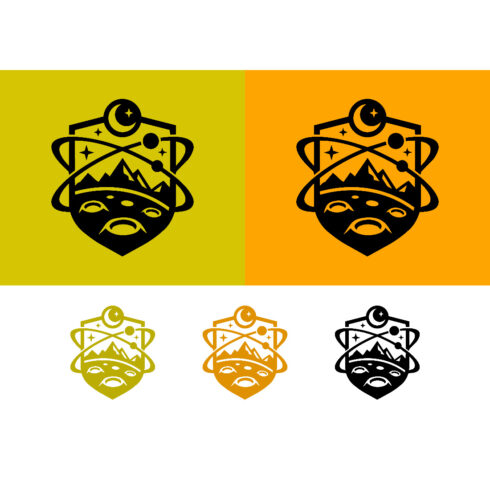 Alien face mountain logo design gold orange cover image.