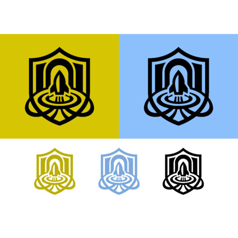 Rocket launch shield logo design yellow blue cover image.