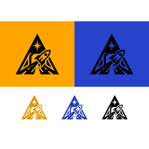 Rocket launch within letter A abstract logo design cover image.