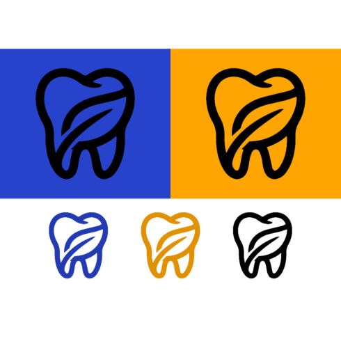 Tooth logo with leaf on blue and orange cover image.