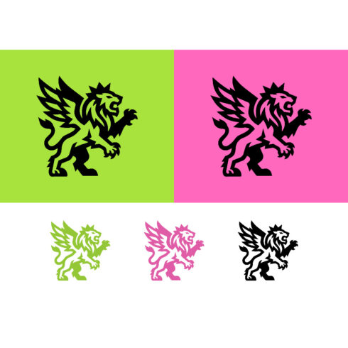 Winged lion sitting logo design in black cover image.