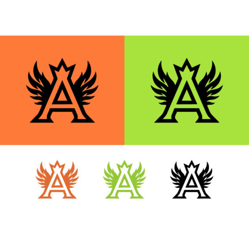 Letter a with wings orange green black logo cover image.