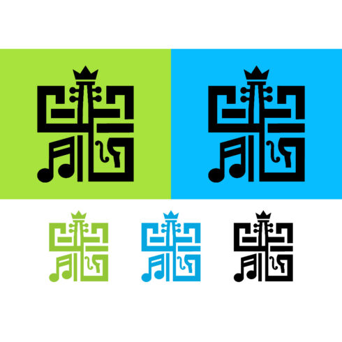 Violin music logo with crown and notes cover image.