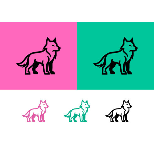 Wolf logo design pink green modern icon cover image.