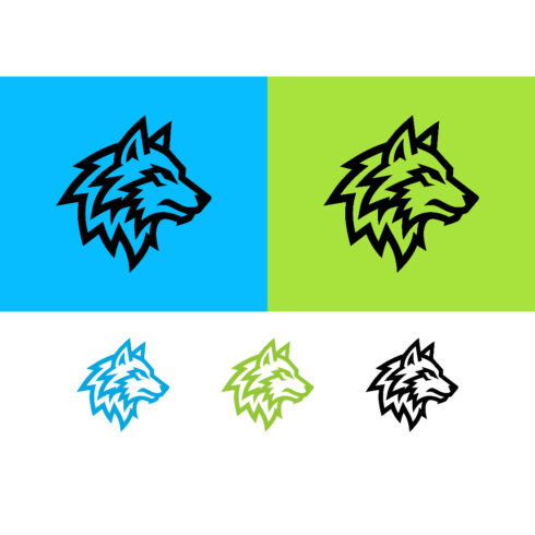 Wolf profile logo design blue green sharp cover image.