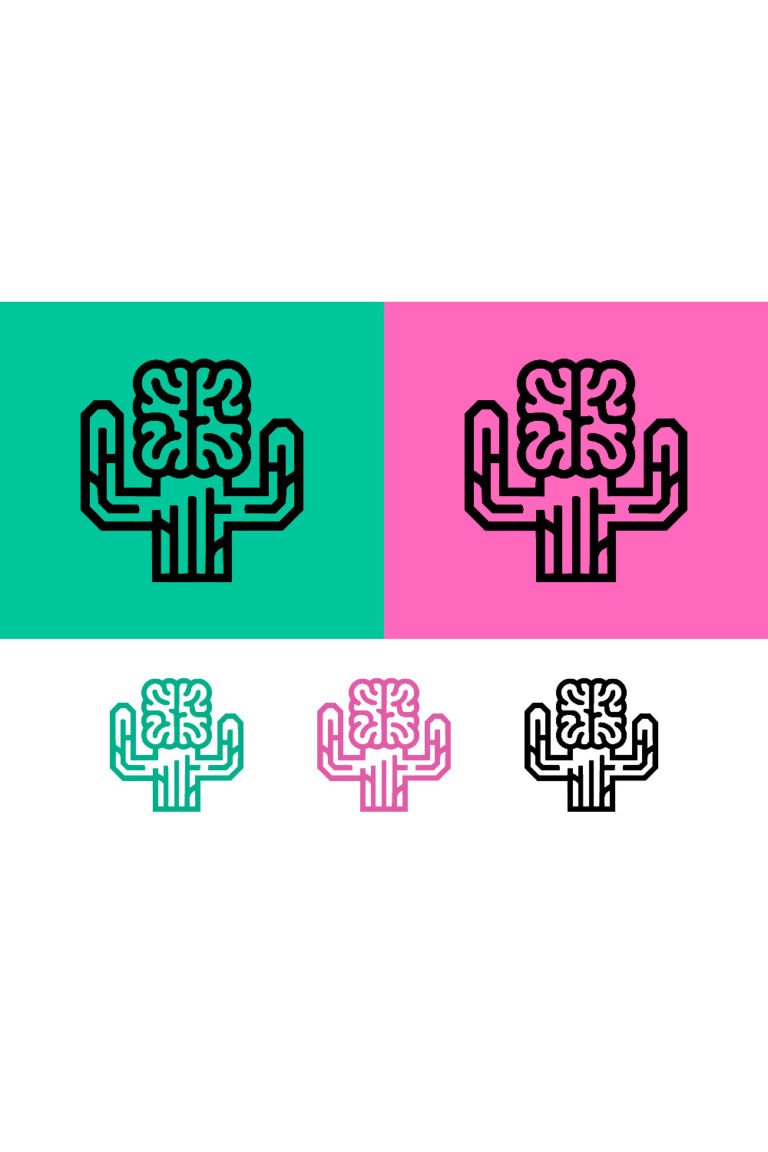 Brain cactus design on colorful backgrounds - MasterBundles