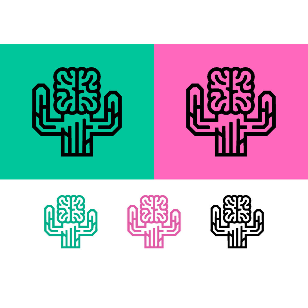 Brain cactus design on colorful backgrounds - MasterBundles