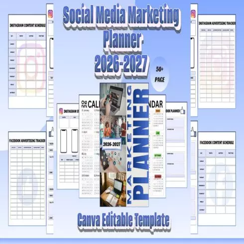 Marketing Planner 2026-2027 | Social Media Canva Template cover image.