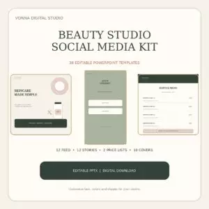 Beauty Studio Social Media Kit: 24 Instagram Templates, 2 Price Lists & 10 Highlight Covers cover image.