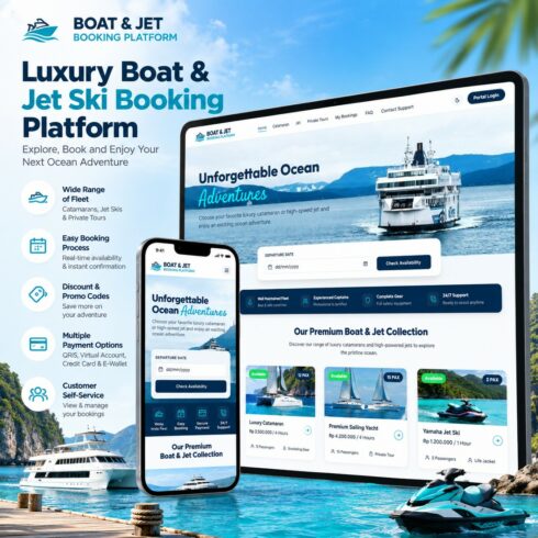 Boat & Jet Ski Booking Platform – React Fleet Rental & Reservation Dashboard cover image.
