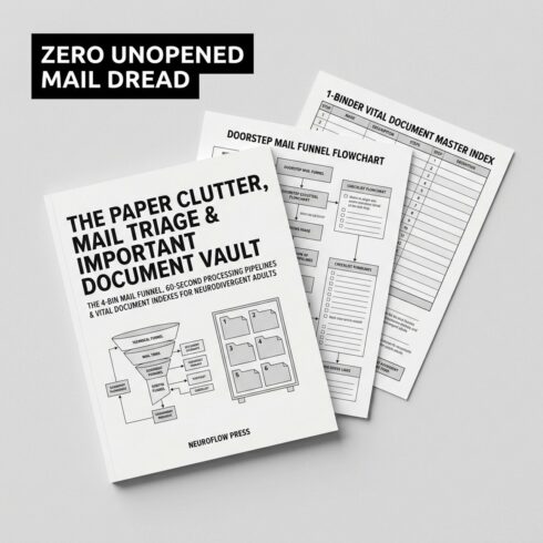 ADHD Paper Clutter & Mail Triage System | Executive Function Document Vault Worksheets (12 Pages) cover image.