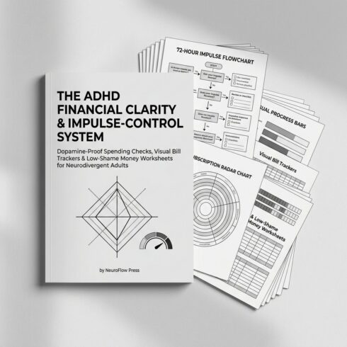 ADHD Financial Clarity & Impulse Control System | Executive Function Budget & Money Planner (12 Pages) cover image.