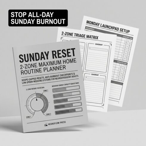 ADHD Sunday Reset 2-Zone Maximum Routine Planner | Anti-Burnout Home Cleaning Worksheets (12 Pages) cover image.