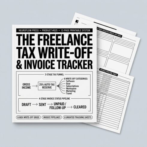 ADHD Freelance Tax Write-Off & Invoice Tracker | Side-Hustle Expense Log for Creatives (12 Pages) cover image.