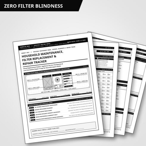 ADHD Household Maintenance & Filter Replacement Tracker | Home Repair Log Planner (12 Pages) cover image.