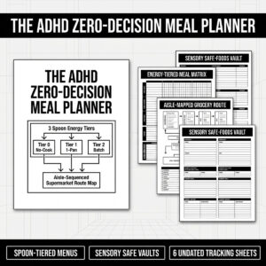 ADHD Meal Planner & Grocery Matrix | Zero-Decision Safe Foods & Low-Spoon Menu System (12 Pages) cover image.