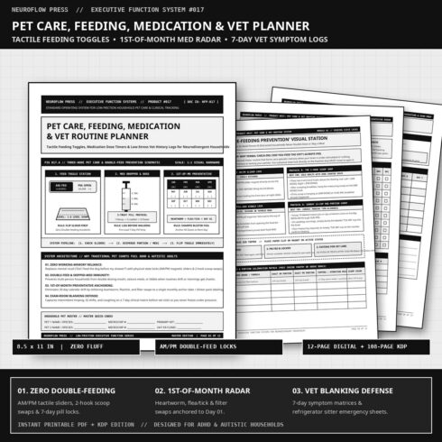 ADHD Pet Care & Routine Planner | Feeding Tracker, Medication Log & Vet Records (12 Pages) cover image.