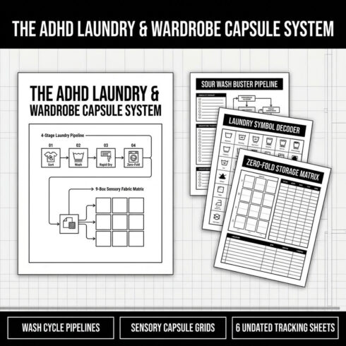 ADHD Laundry Tracker & Capsule Wardrobe System | Care Symbol Decoder & Outfit Planner (12 Pages) cover image.