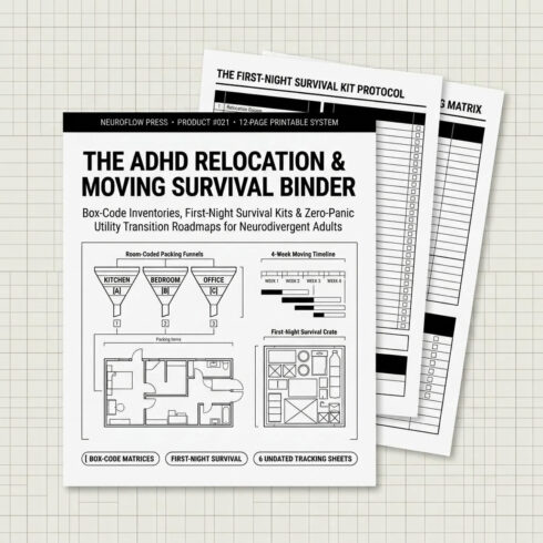 ADHD Moving House & Relocation Binder | Box Packing Inventory & Moving Day Checklist (12 Pages) cover image.