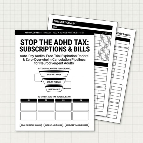 ADHD Tax Subscription & Bill Cancelation Tracker | Free Trial Log & Expense Audit System (12 Pages) cover image.