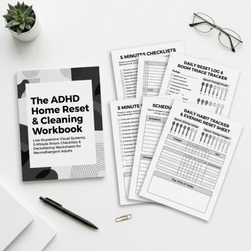 The ADHD Home Reset & Cleaning System: Printable Workbook & Decluttering Templates for Neurodivergent Adults cover image.