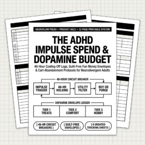 ADHD Impulse Spend Cooling-Off Log & Dopamine Budget | 48-Hour Wishlist Planner (12 Pages) cover image.