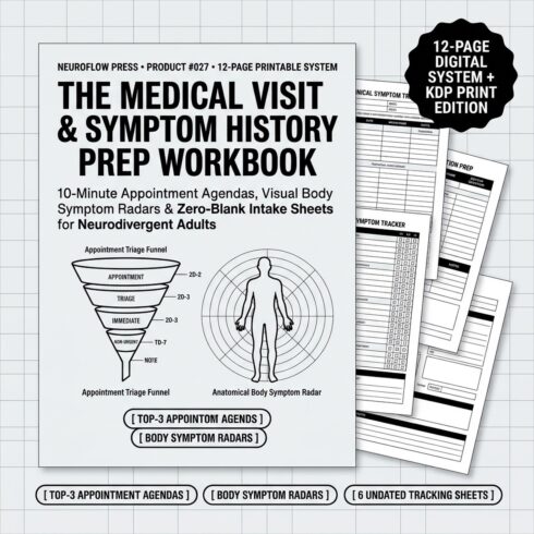 ADHD Medical Appointment Prep & Symptom Tracker | Doctor Visit Questions Workbook (12 Pages) cover image.