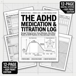 ADHD Medication Tracker & Titration Log | Side-Effect & Focus Window Journal (12 Pages) cover image.