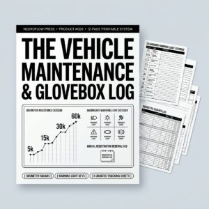 ADHD Car Maintenance & Glovebox Logbook | Vehicle Repair, Oil & Registration Tracker (12 Pages) cover image.