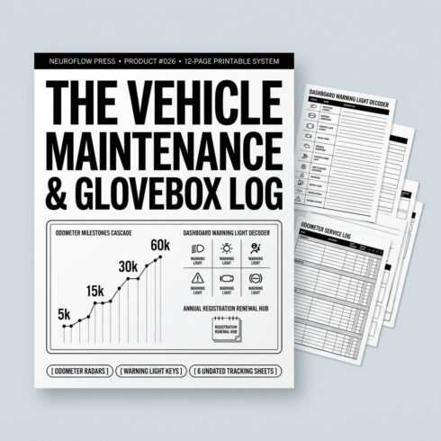 ADHD Car Maintenance & Glovebox Logbook | Vehicle Repair, Oil & Registration Tracker (12 Pages) cover image.