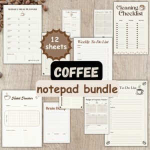 Coffee Notepad Bundle, 12 Pack 4x6 Inch Planner, Daily To Do List, Habit Tracker, Budget, Grocery, Meal Planner, Brain Dump cover image.