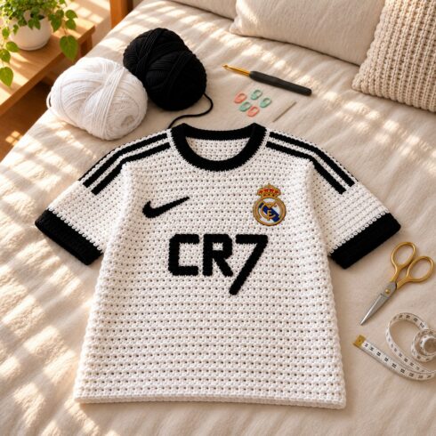 Special Offer β Only $699! CR7 Inspired Handmade-Style Crochet Football Jersey Pattern | Realistic T-Shirt Design | 25-Page DIY PDF cover image.