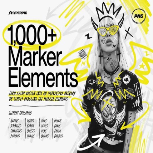 Hyper Marker | 1000+ Hand-Drawn Marker Elements & PNG Icons cover image.