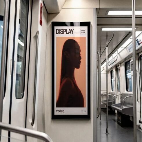 Train Advertising Display Mockup | Realistic Subway Poster PSD cover image.