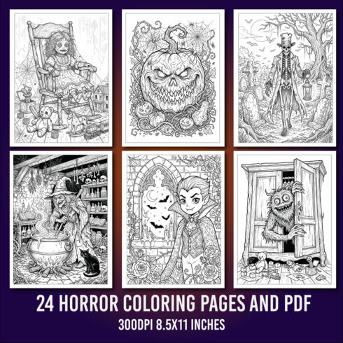 – 24 Spooky DesignsHorror Coloring Pages Bundle cover image.