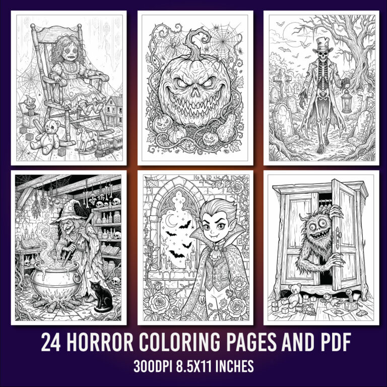  – 24 Spooky DesignsHorror Coloring Pages Bundle cover image.