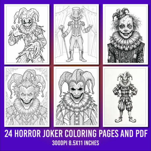 Horror Joker Coloring Pages – 24 Designs cover image.