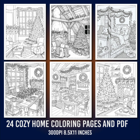 Christmas Cozy Home Coloring Pages cover image.