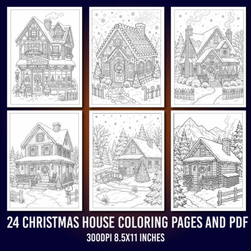 Cozy Christmas Houses Coloring Pages cover image.