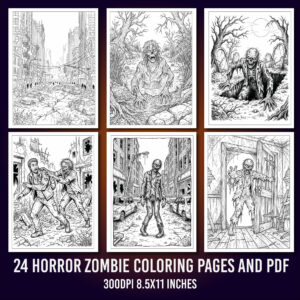 Zombie Horror Coloring Pages Bundle cover image.