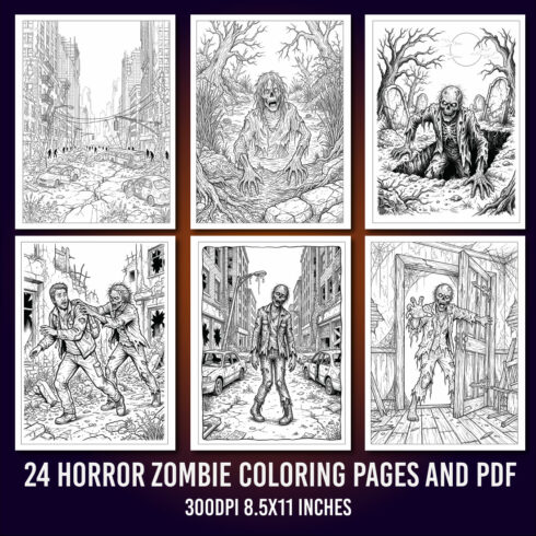 Zombie Horror Coloring Pages Bundle cover image.