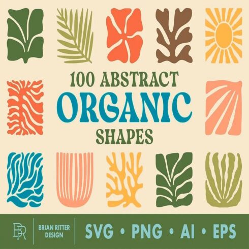 100 Abstract Organic Shapes Vector Graphics & PNG Clipart Set cover image.