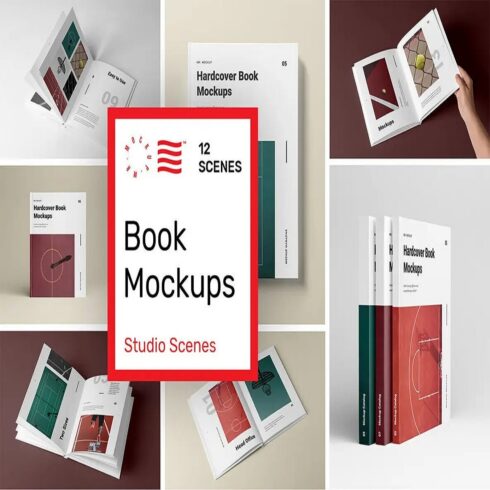 Hardcover Book Mockups - Studio Scenes & Photo Realistic Presentation PSD cover image.