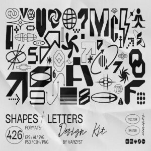 426 Modern Geometric Shapes, Letters & Numbers Design Kit - Vector, SVG & PNG cover image.