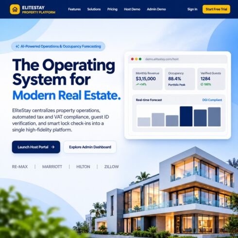 EliteStay – Property Management & Hospitality SaaS Dashboard cover image.