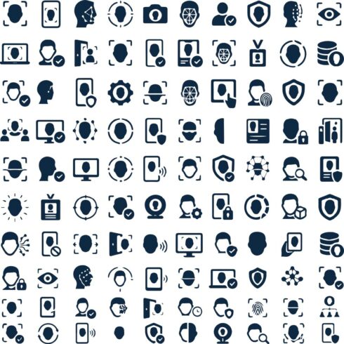 Face Recognition & Identity Verification Icons – 100 Security Icons cover image.