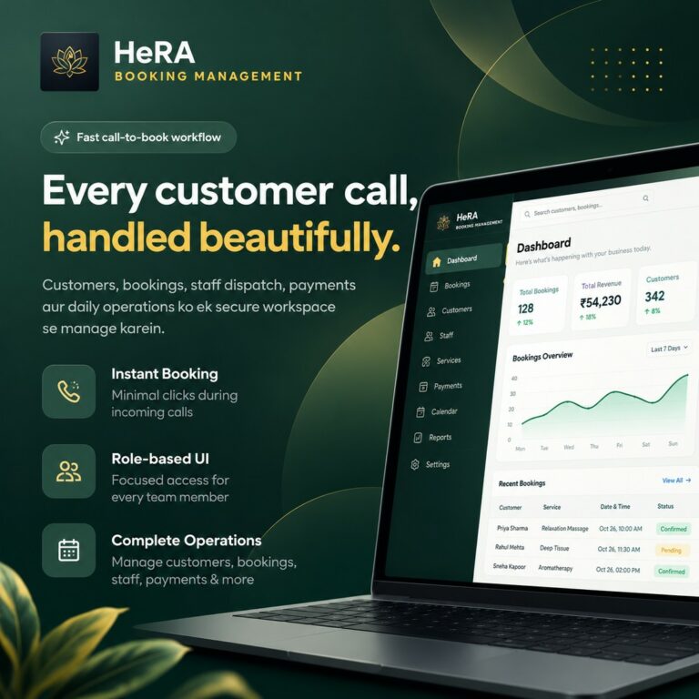 HeRA – Home Massage Booking & Management Dashboard cover image.