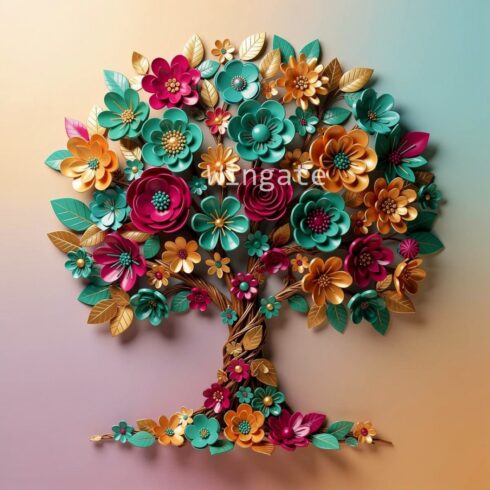 Colorful 3D Floral Tree Decor – Abstract Fantasy Nature Wallpaper cover image.