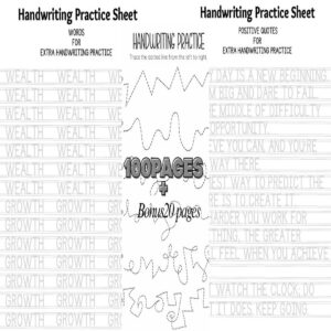 120-Page Kids Handwriting Practice Worksheets | Printable PDF cover image.